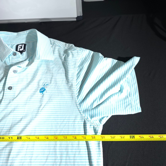 FootJoy Golf Polo Shirt Mens Medium Blue Striped Loxahatchee Club Turtle Logo - Picture 4 of 12